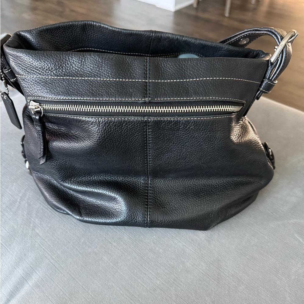 Coach Black Pebbled Leather Shoulder Hobo with Silver Hardware